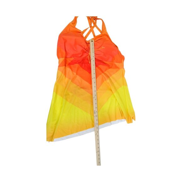 Plus Size 5XL Gradient Orange Yellow Swim dress Shorts Set Ruched Bust Padd - Picture 7 of 12